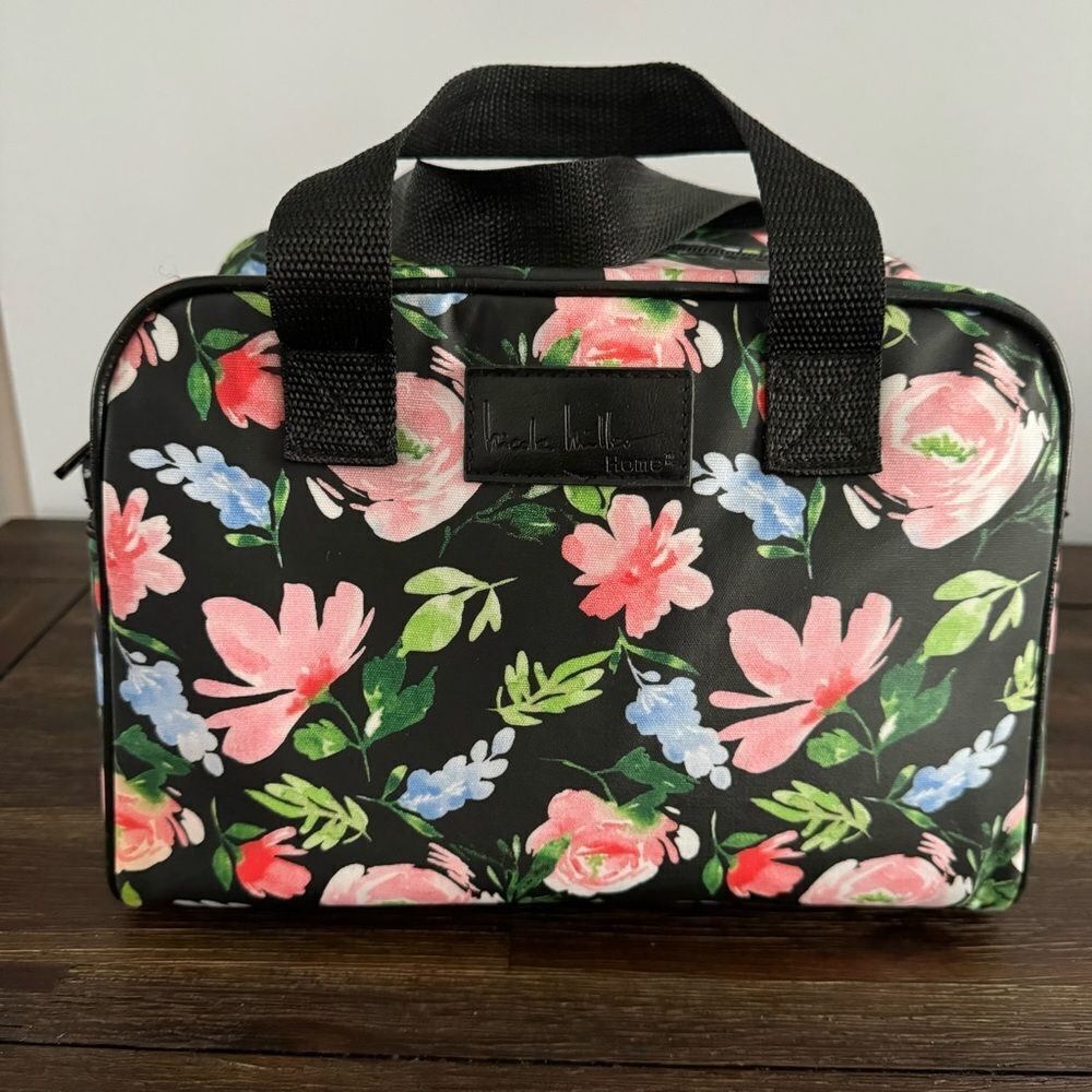 Nicole Miller Black Multicolor Floral Travel Case Cosmetics and Toiletry Bag